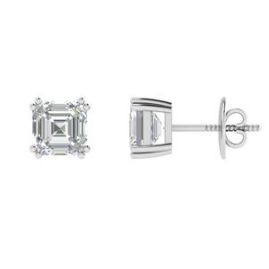 2 Carat DEW Asscher Cut Moissanite Stud Earrings Sterling Silver